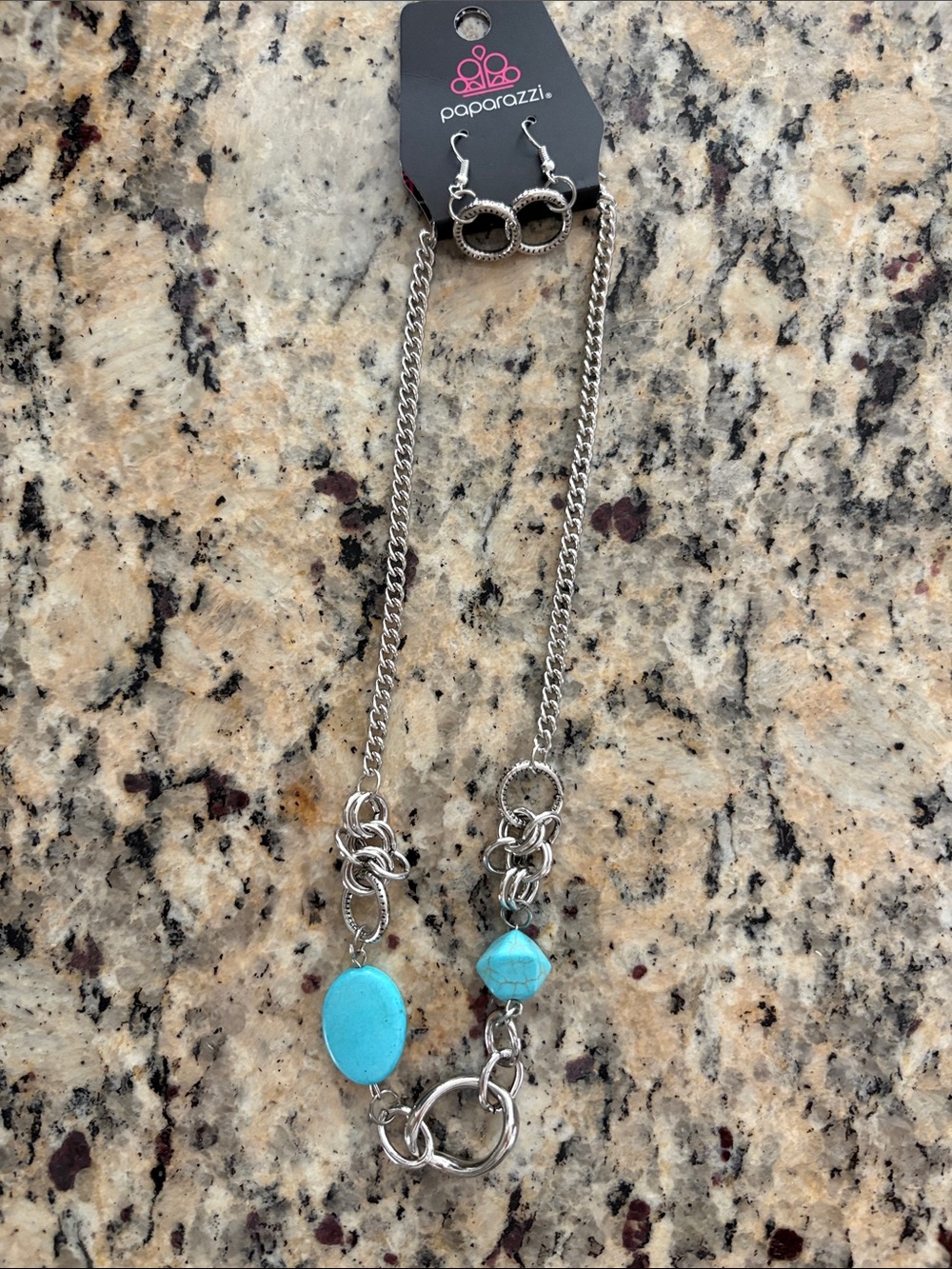 paparazzi Silver-Tone Necklace & Earrings with Turquoise Stones